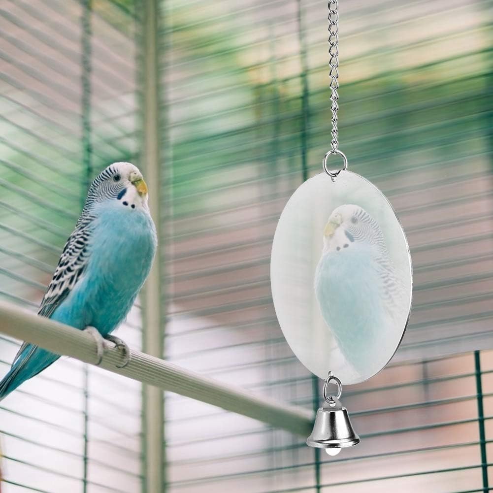 Bird Cage Toy Bird Mirror, Stainless Steel Bird Mirror Toy with Bell Swing Hanging Ringer for Parakeet Cockatiel Conure Budgie Lovebird Cockatoo Canary Finch Cage Accessories