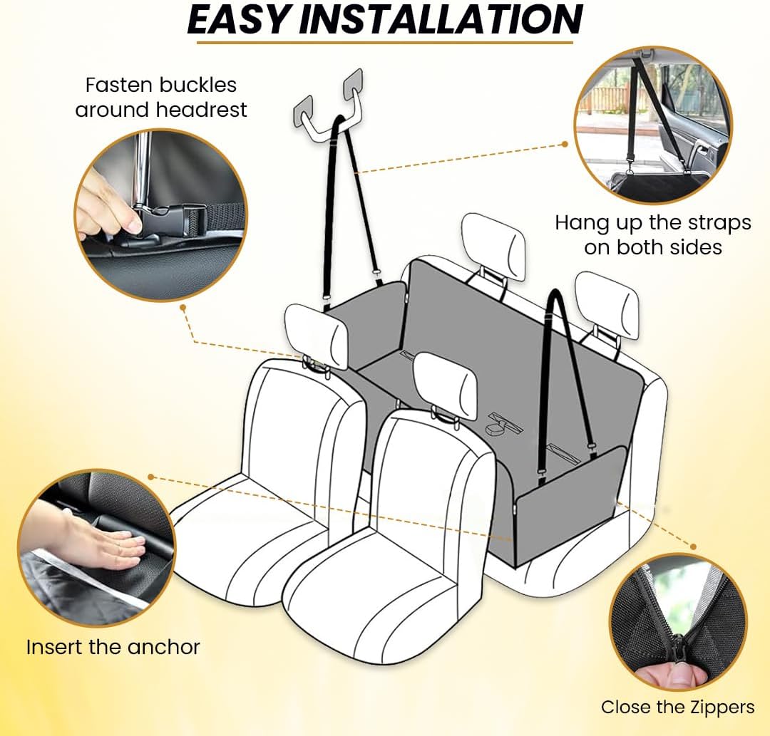 Revaz Back Seat Extender Firm Hard Bottom Hammock Bed Strong Non-Inflatable 100% Waterproof Dog Seat Extender Travel Anti-Scratch, 330lb, for All Cars, SUV, Truck,Van,Hummer Jeep Tan Color