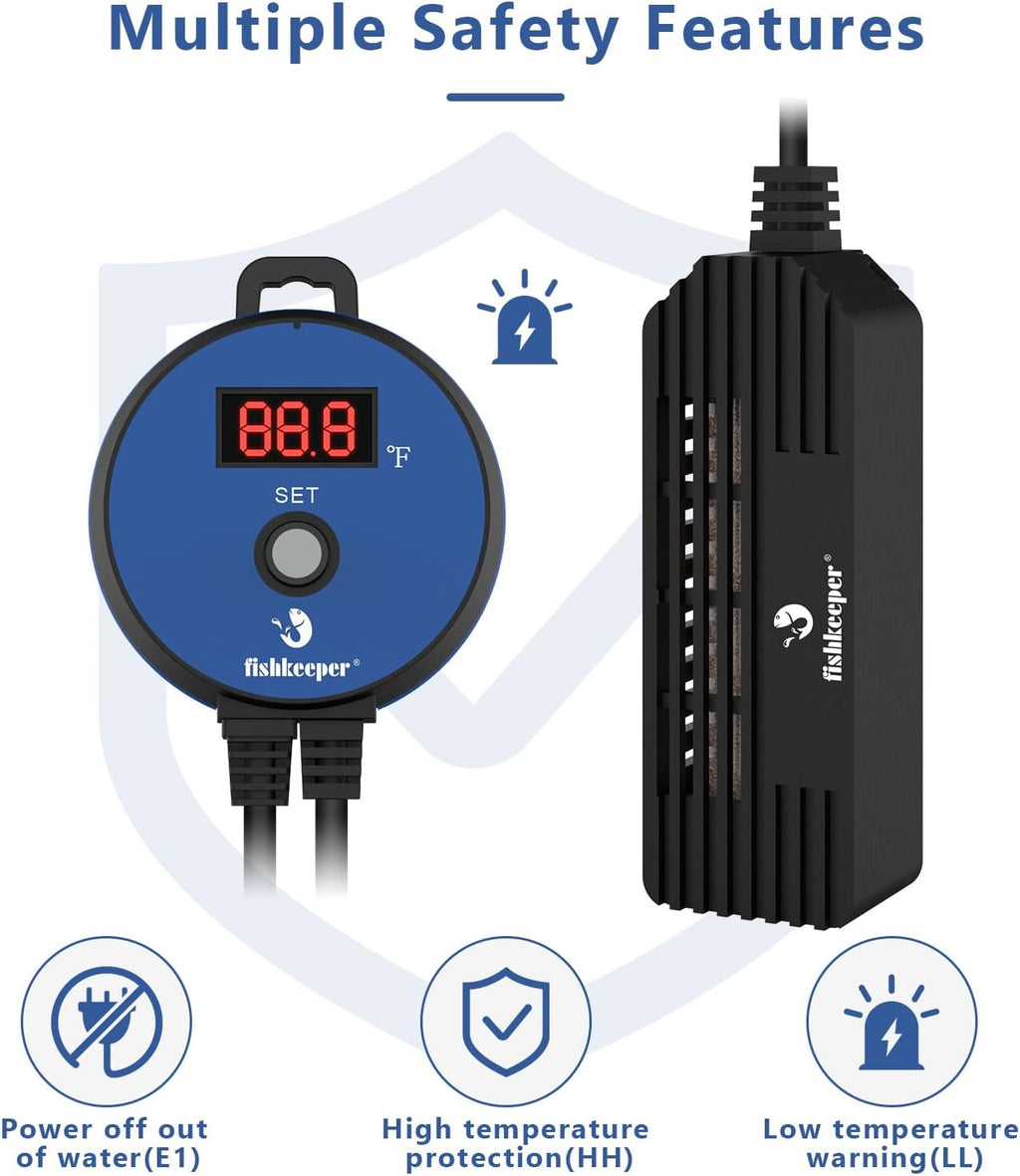 fishkeeper Mini Aquarium Heater: 50W 63-93°F Precise Control for 5-14 Gal