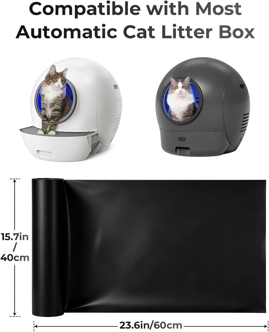 ELS PET 60 Count Automatic Cat Litter Box Liners, Compatible with Robot 4/5/3 & Most Self Cleaning Boxes,Heavy-Duty Extra Thick Waste Bags, 23.6"×11.8", Fits larger waste drawers