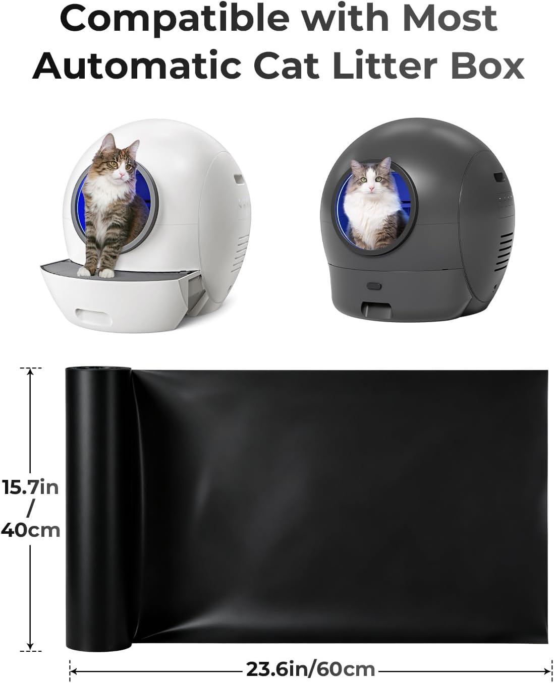 ELS PET 60 Count Automatic Cat Litter Box Liners, Compatible with Robot 4/5/3 & Most Self Cleaning Boxes,Heavy-Duty Extra Thick Waste Bags, 23.6"×11.8", Fits larger waste drawers