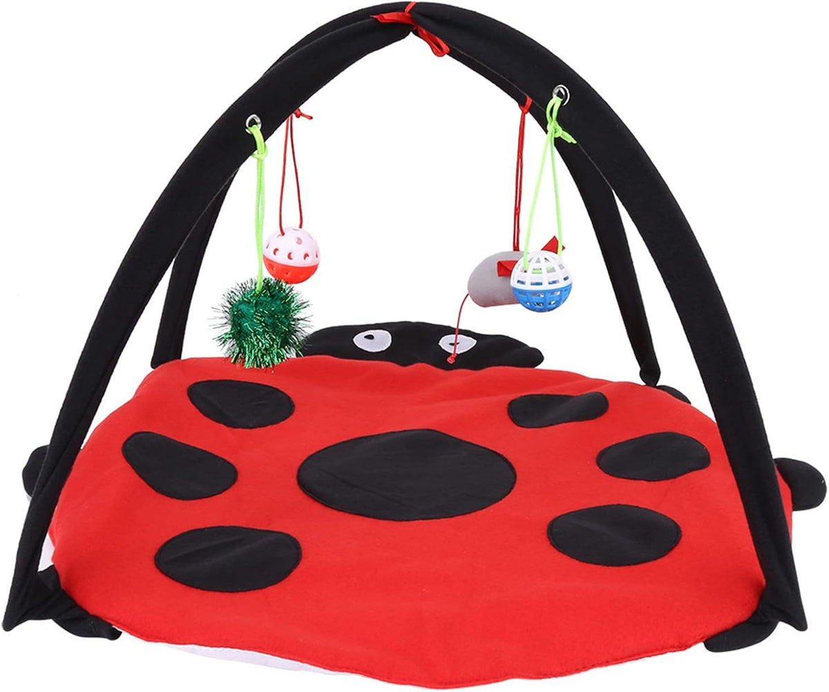 JTLB Cat Activity Play Mat Cat Activity Mat, 21.7 x 21.7 x 13.8 inch Foldable Cat Activity Play Mat Tent Multifunction Pet Bed with Hanging Toy Balls
