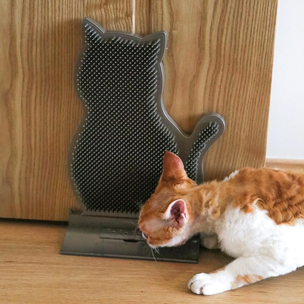 Cat Self Grooming Scratcher, Kitten Scratch Pad, Cat Itching Brush, Corner Wall Standing Scratching Brushes, Pet Back Itching Board with Catnip Tray, Massager Comb for Molt Period, Pet Toy