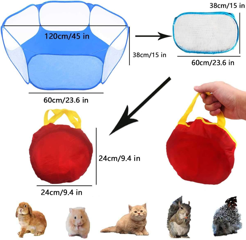 Small Animals Tent,Reptiles Cage,Breathable Transparent Pet Playpen Pop Open Outdoor/Indoor Exercise Fence,Portable Yard Fence (Blue)