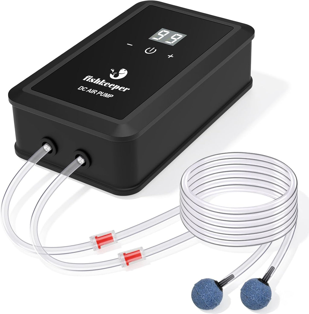 fishkeeper Aquarium Air Pump, Dual Outlet Oxygen Pump with 2 Air Stone