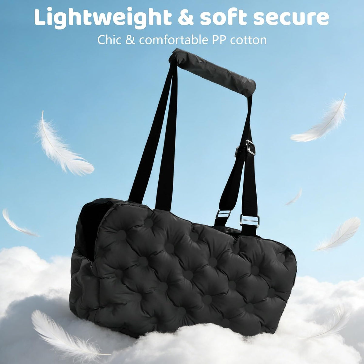 Dog Purse Carrier for Small Dog Cats, Soft Quilted Puppy Carrier Soft-Sided Carriers Bag, Luxury Stylish Small Dog Cat Travel Tote for Pets Up to 11 lbs (Black, 15.7" L x 7.9" W x 7.1" H)