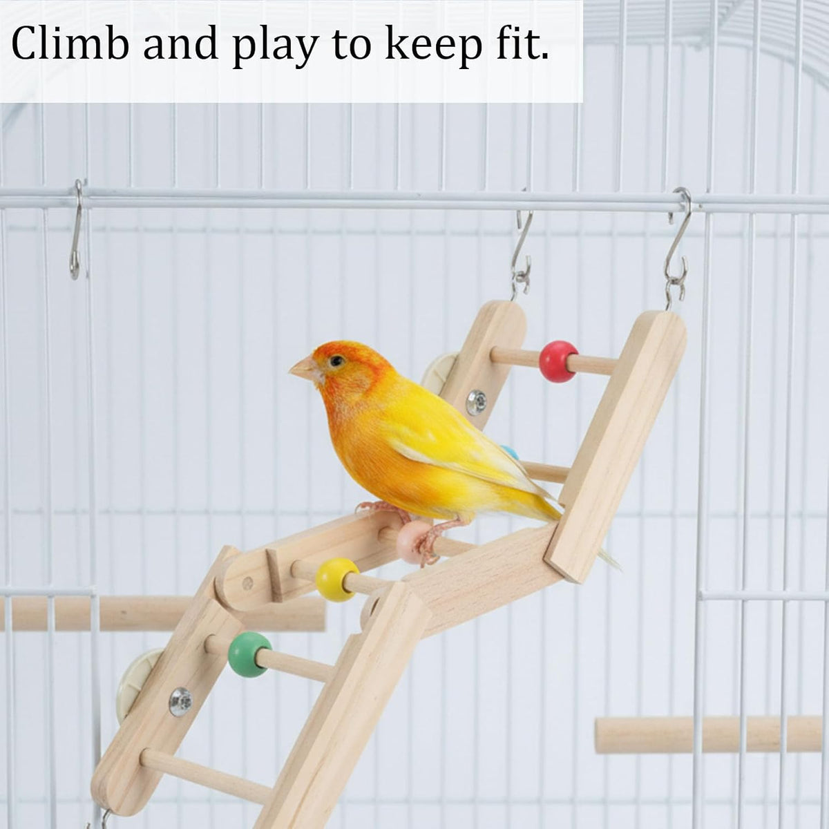 2 Pack Bird Ladder Toy, Natural Wood Parrot Climbing Bridge with Colorful Beads and Hanging Hooks, Bird Cage Accessories for Parakeets Budgies Cockatiels Lovebirds Small Parrots