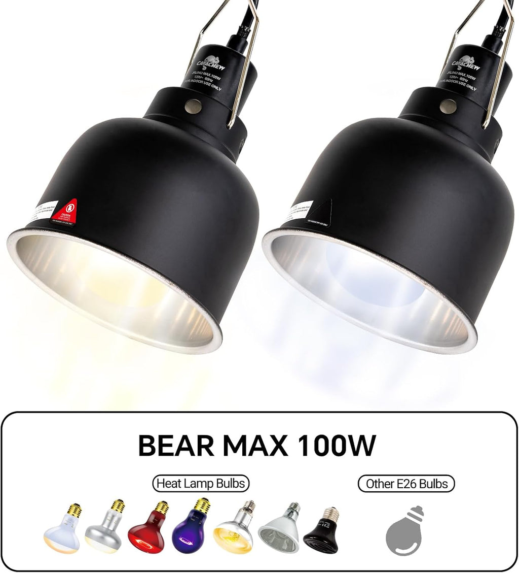 100W Reptile Light Fixture with Magnetic Thermometer and Humidity Gauge
