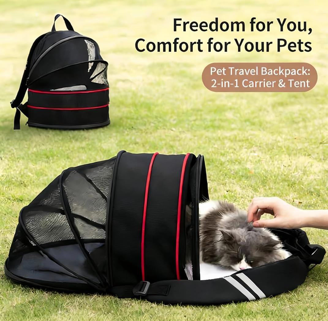 Expandable Cat Carrier Backpack, 2-in-1 Pet Tent for Cats & Small Dogs