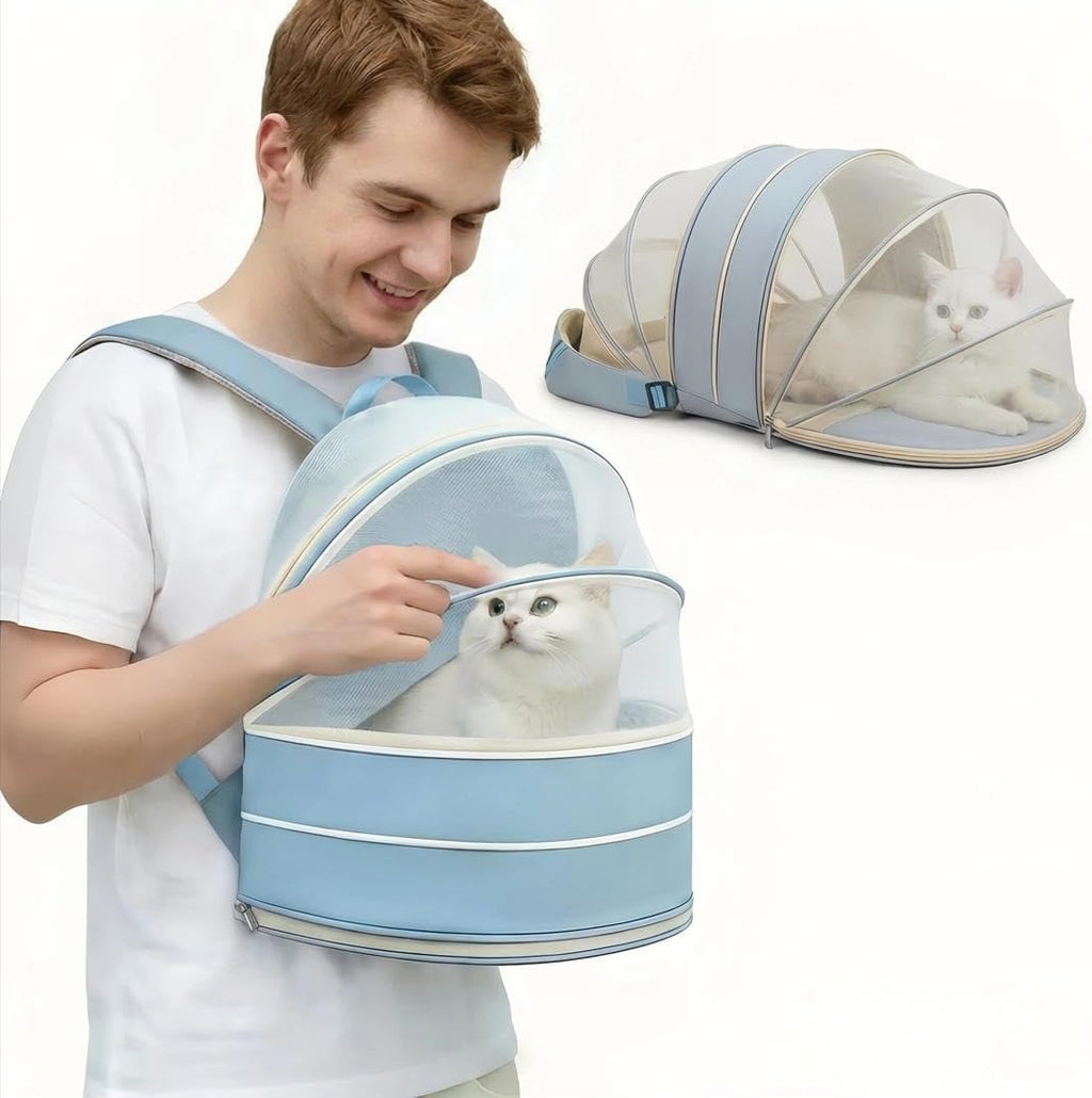 Expandable Cat Backpack Carrier with Interactive Side Petting Openings