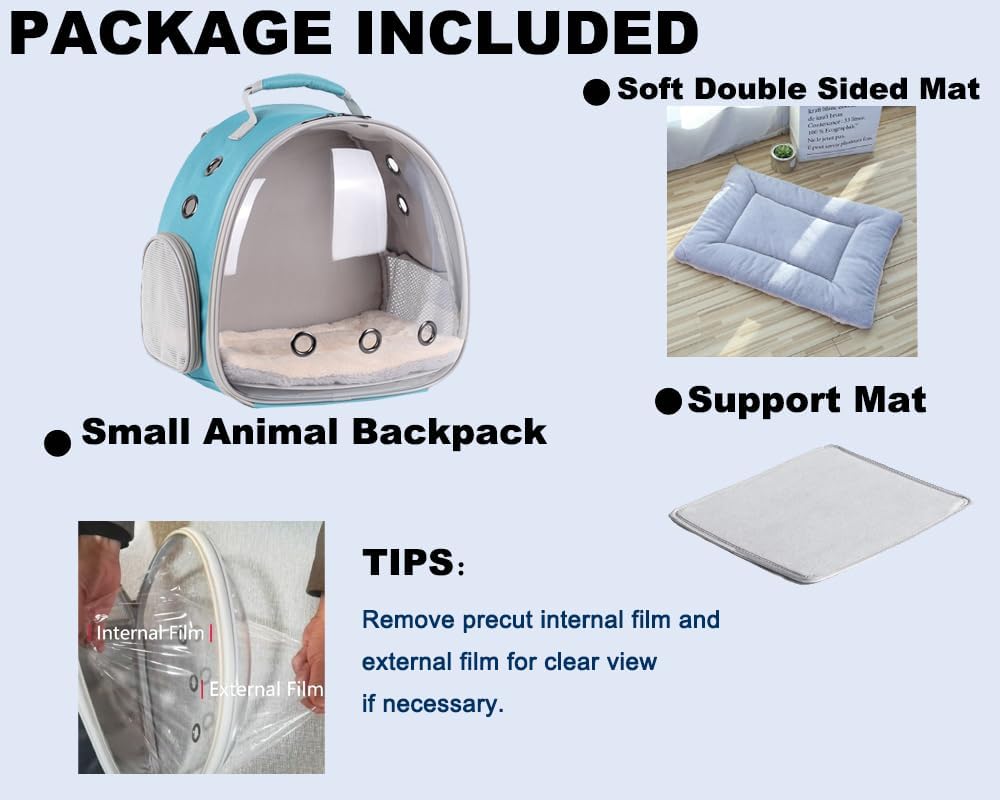 Portable Small Animal Backpack Travel Breathable Pet Carrier Bag Cages for Guinea Pig, Rabbit, Bearded Dragon, Squirrel, Tortoise, Bird, Lizard, Sugar Glider