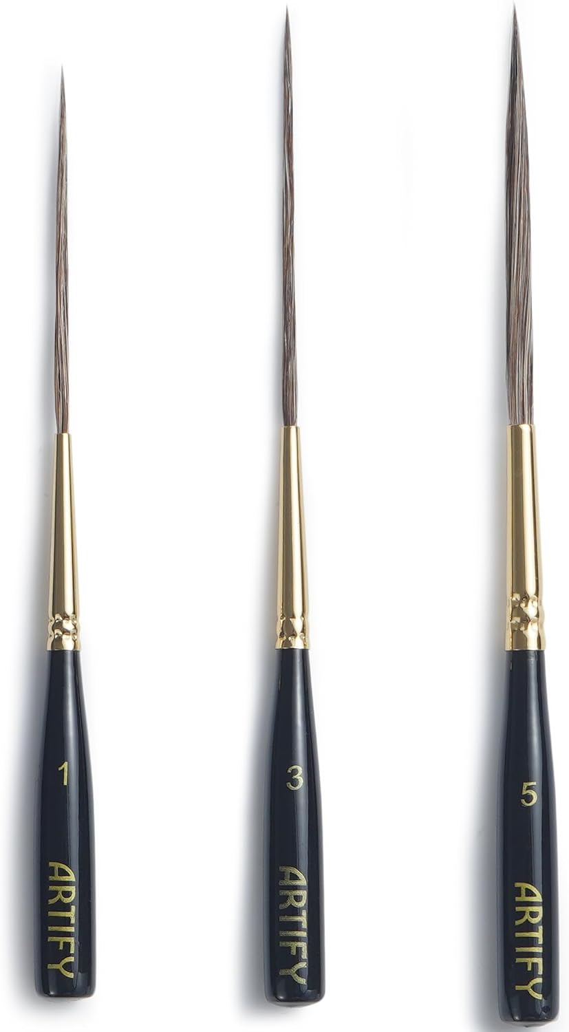 ARTIFY Long Liner Brushes, 3PCS Ox Ear Hair Detail Paint Brushes #1#3#5