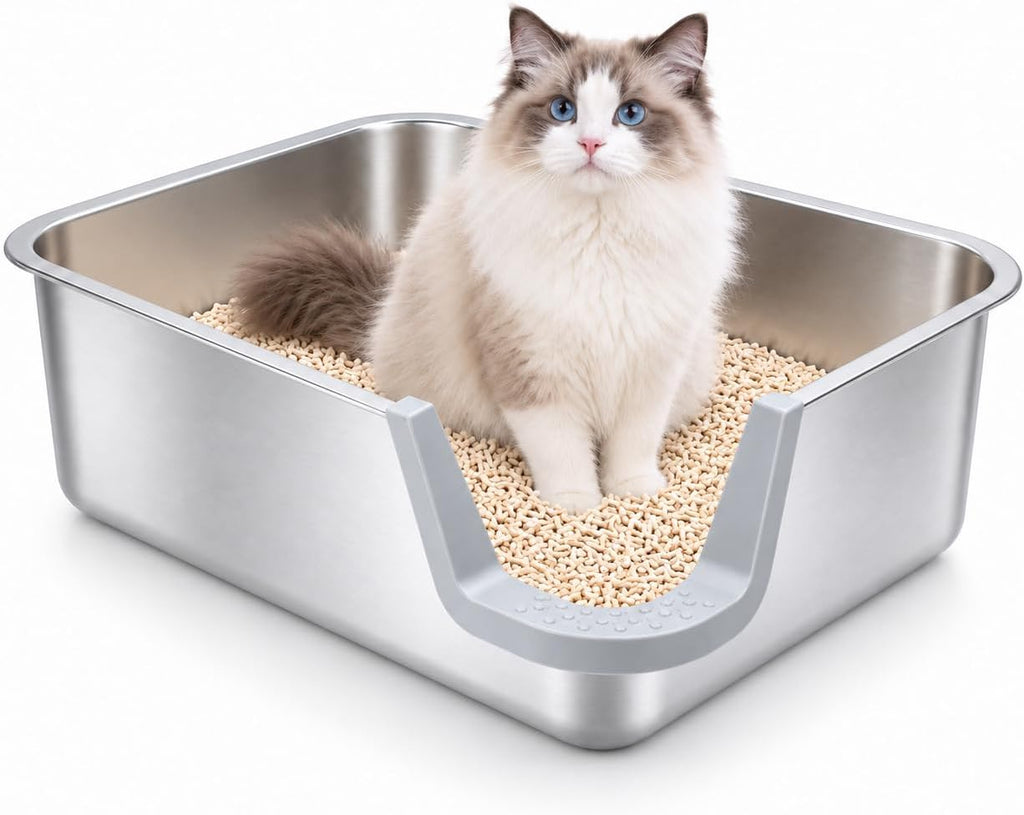 Low Entry Stainless Steel Cat Litter Box, 17.5" L x 13.6" W x 6" H