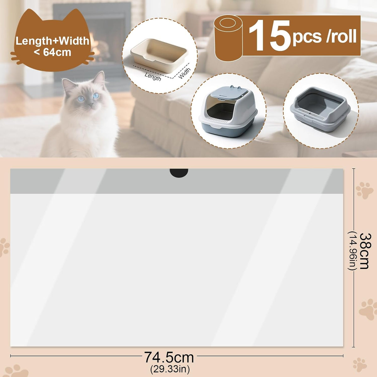 45 Count Litter Box Liners for Happypaw GEN 5 Plus Waste Bags, Leak Proof Replacement Jumbo Cat Litter Box Liners, Extra Thick Cat Litter Bags, Durable Waterproof