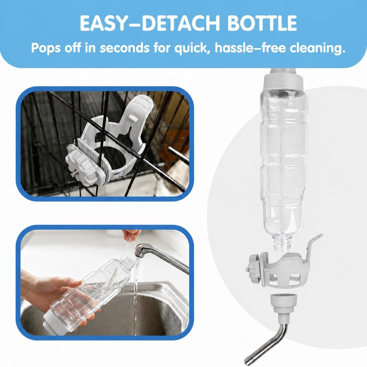 Vannon Water Bottle for Small Animals, 34oz Top-Fill Pet Dispenser, Grey