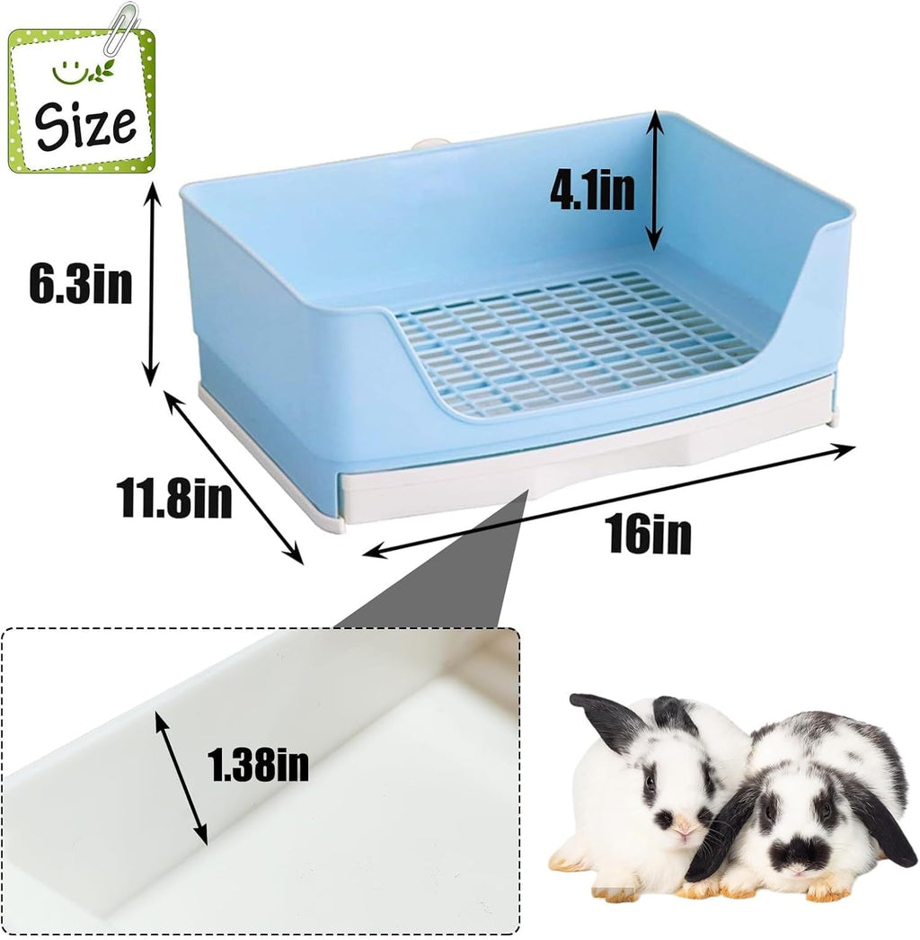 Large Rabbit Litter Box Trainer, Potty Corner Toilet with Drawer Bigger Pet Pan for Adult Hamster, Guinea Pig, Ferret, Galesaur, Bunny and Other Animals (Blue)