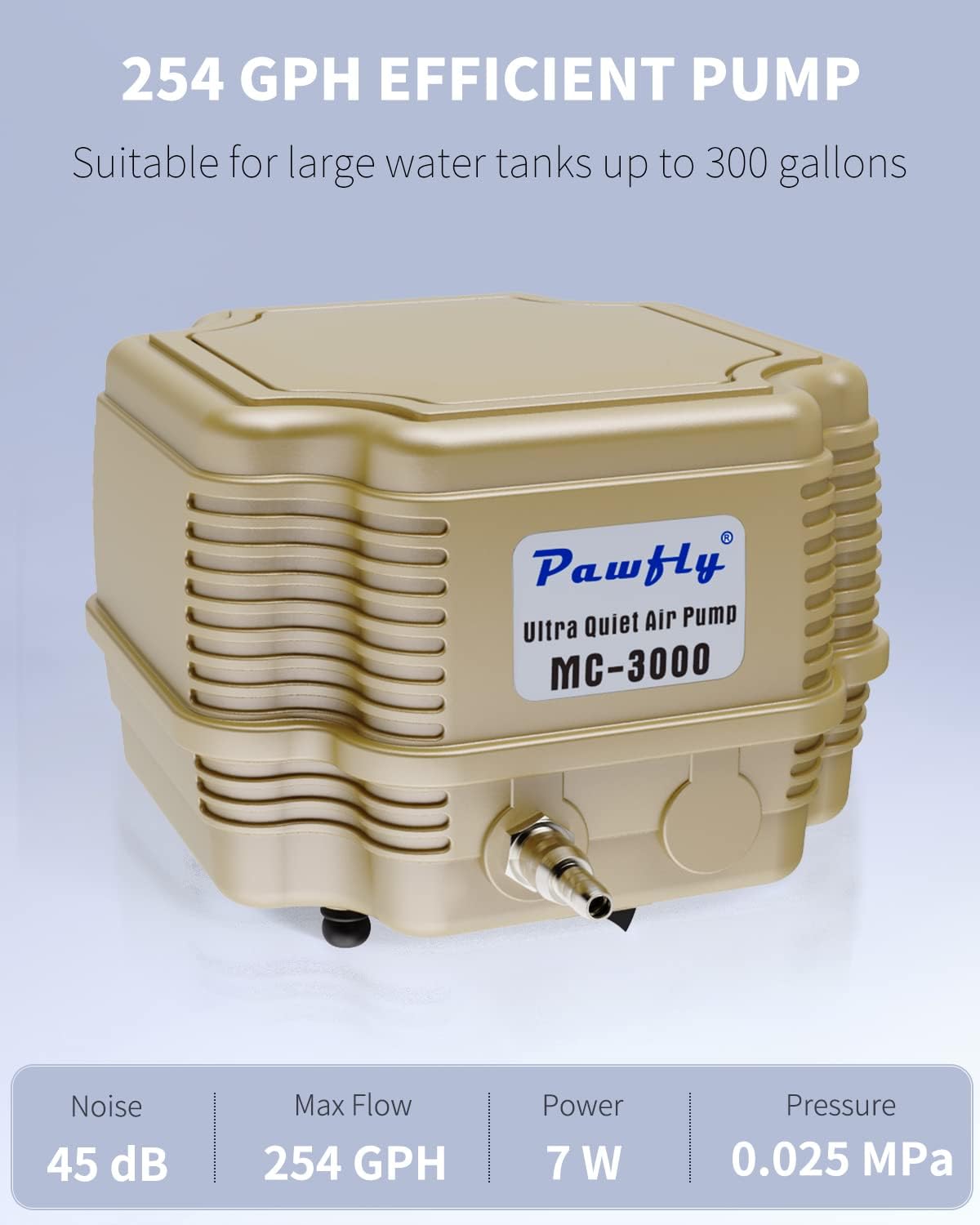 Pawfly Aquarium Air Pump Adjustable Quiet Fish Tank Air Pump with Air Stones 4 Outlets Manifold and Airline Tubing Accessories for Up to 300 Gallon Tank Aquarium Pond