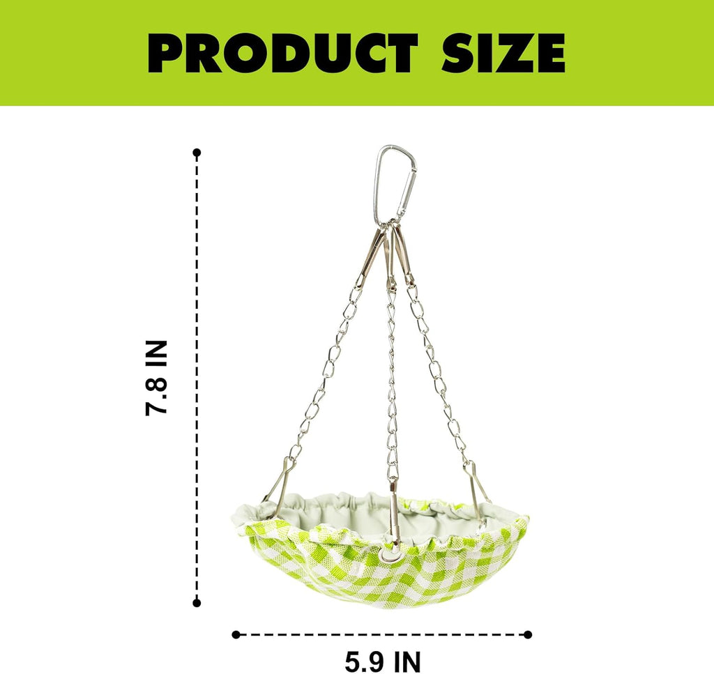 Hanging Bird Bed for Cage, Waterproof Plaid Bird Hammock, Swing Perch for Small Bird, Bird Cage Accessories, Hanging Swing Bed for Parrot, Parakeet, Canary (Green)