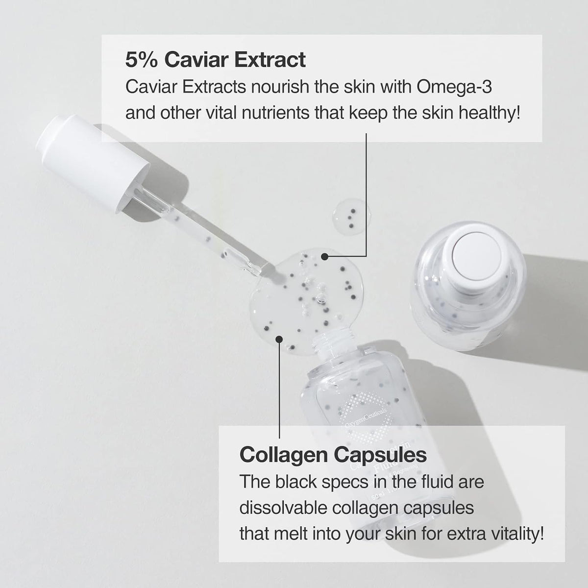 OxygenCeuticals Caviar Protein Fluid – Luxurious Ampoule with 5% Caviar Complex, Niacinamide & Adenosine, Peptide-Enriched Formula with Dissolving Collagen Capsules. 1.69 fl.oz (50ml)