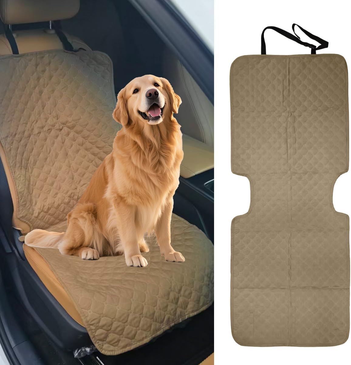 Dog Car Seat Cover, Scratch-Proof Front Seat Cover for Pets, Khaki