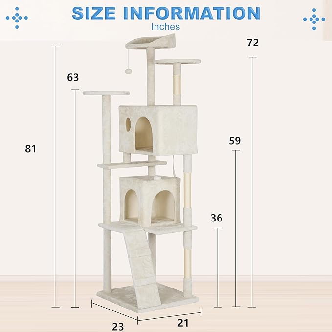 FDW | 81" Cat Tree Tower | Beige | Multi-Level Indoor Activity Center - Image 7