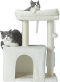 PEEKAB Small Cat Tree Tower,Scratching Post with Condo and Perch for Indoor Cats and Kittens,with Dangling Ball Massage Brush,Beige