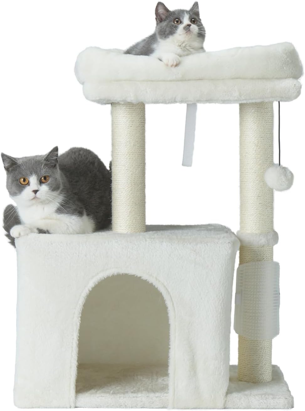 PEEKAB Small Cat Tree Tower,Scratching Post with Condo and Perch for Indoor Cats and Kittens,with Dangling Ball Massage Brush,Beige