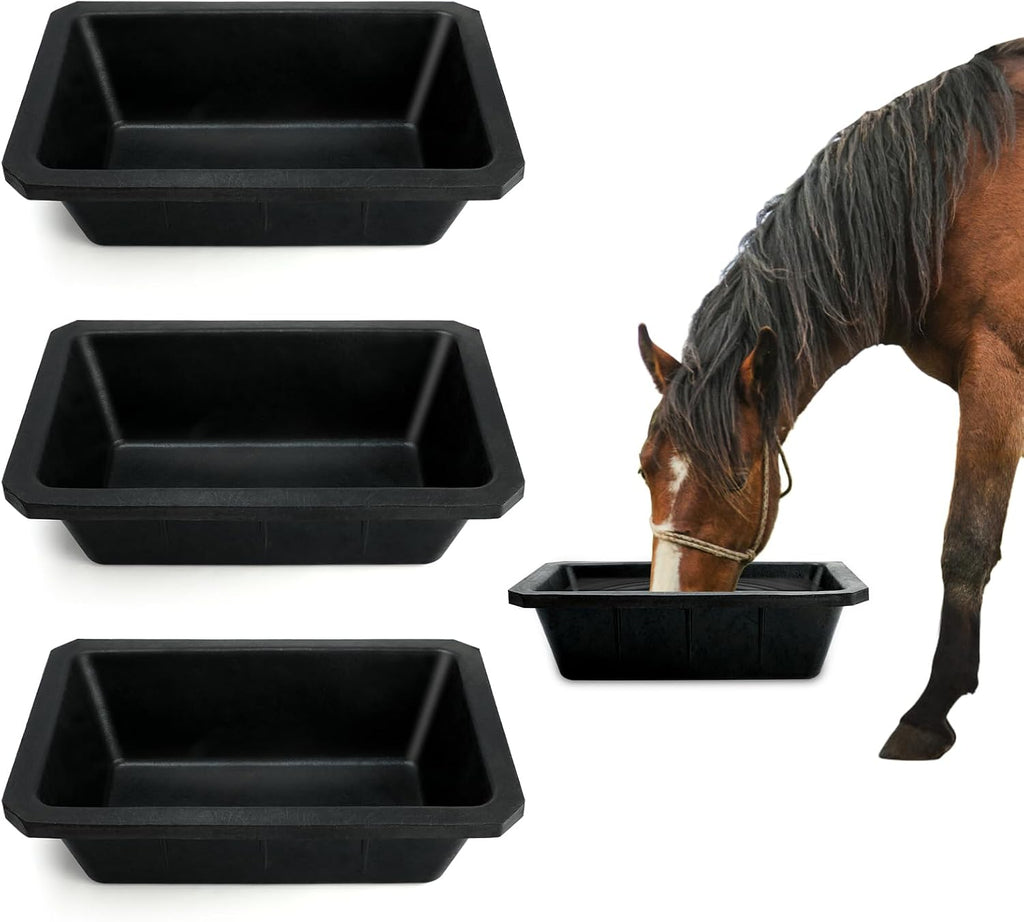 3 Pack 17 Quart Rubber Feed Pan, Horse Feed Pan with Stall Hook