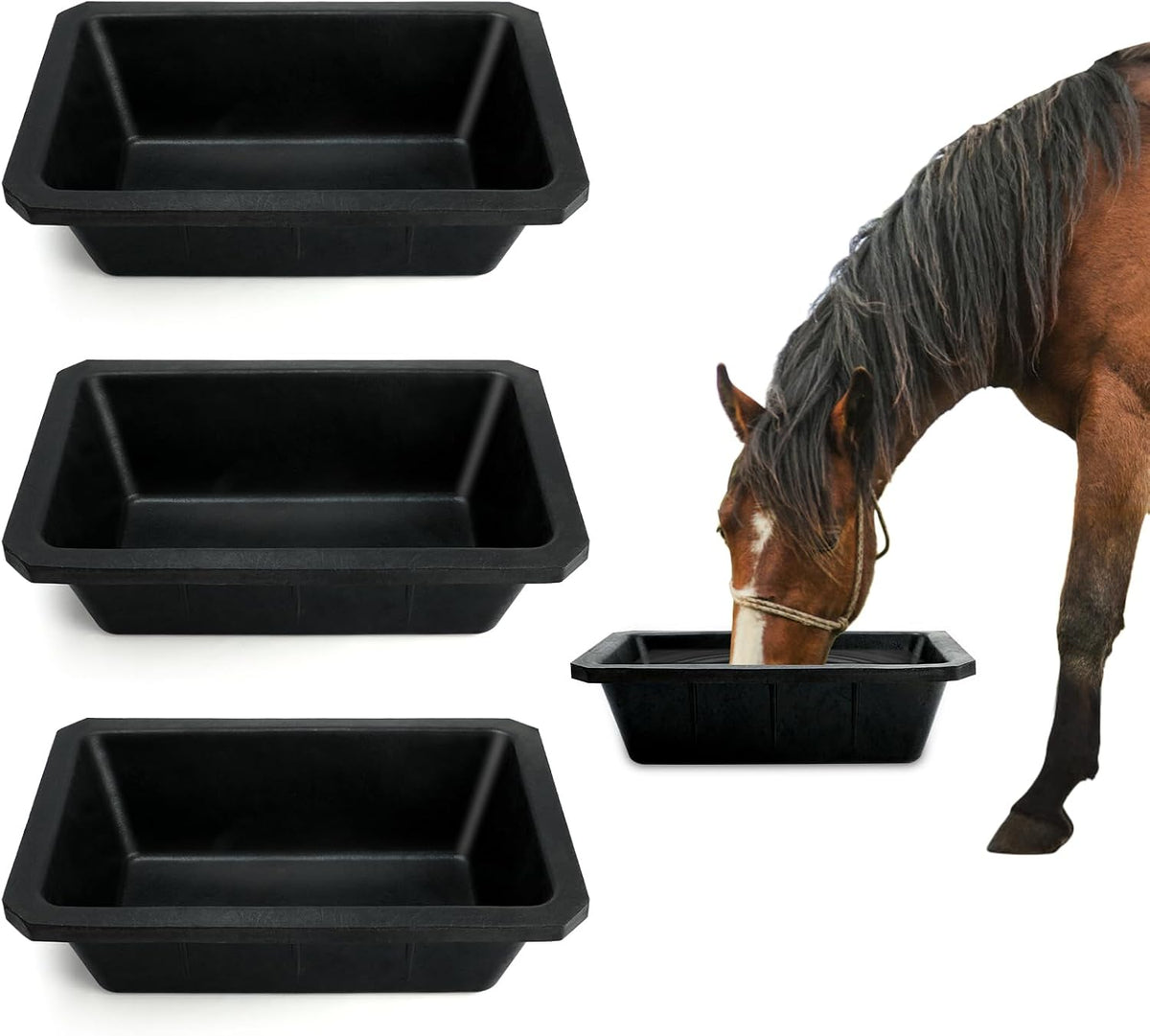 3 Pack 17 Quart Rubber Feed Pan, Horse Feed Pan with Stall Hook