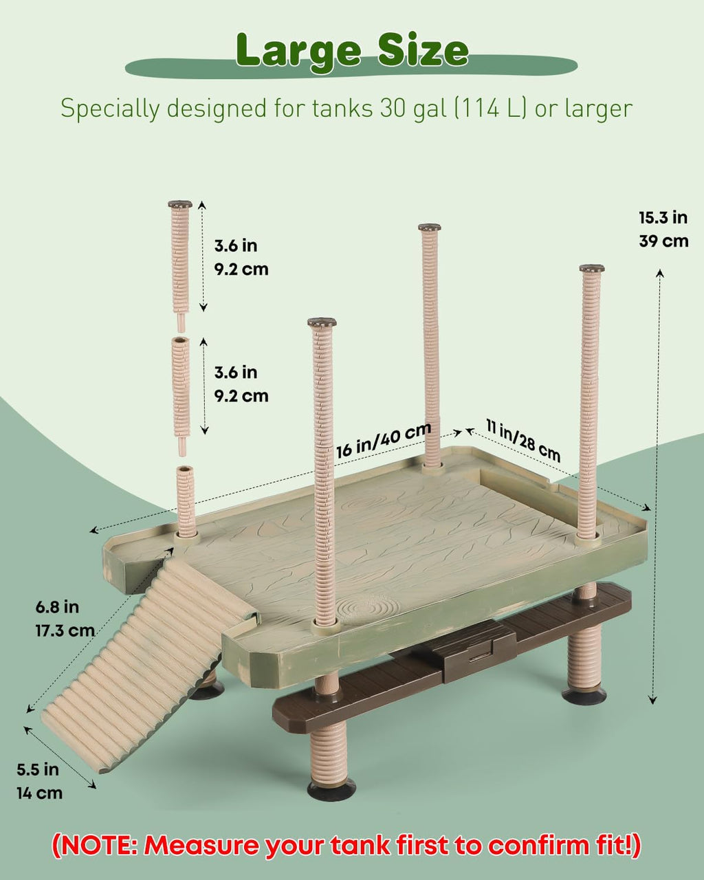 Pawfly Turtle Basking Dock with Ramp, Floating Reptile Platform for Aquatic Turtles in 30 Gallon Aquarium Tanks or Larger
