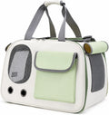 Soft-Sided Cat Carrier, 17.7“×10.2”×11“ Foldable Portable Pet Travel Bag, Cream & Green