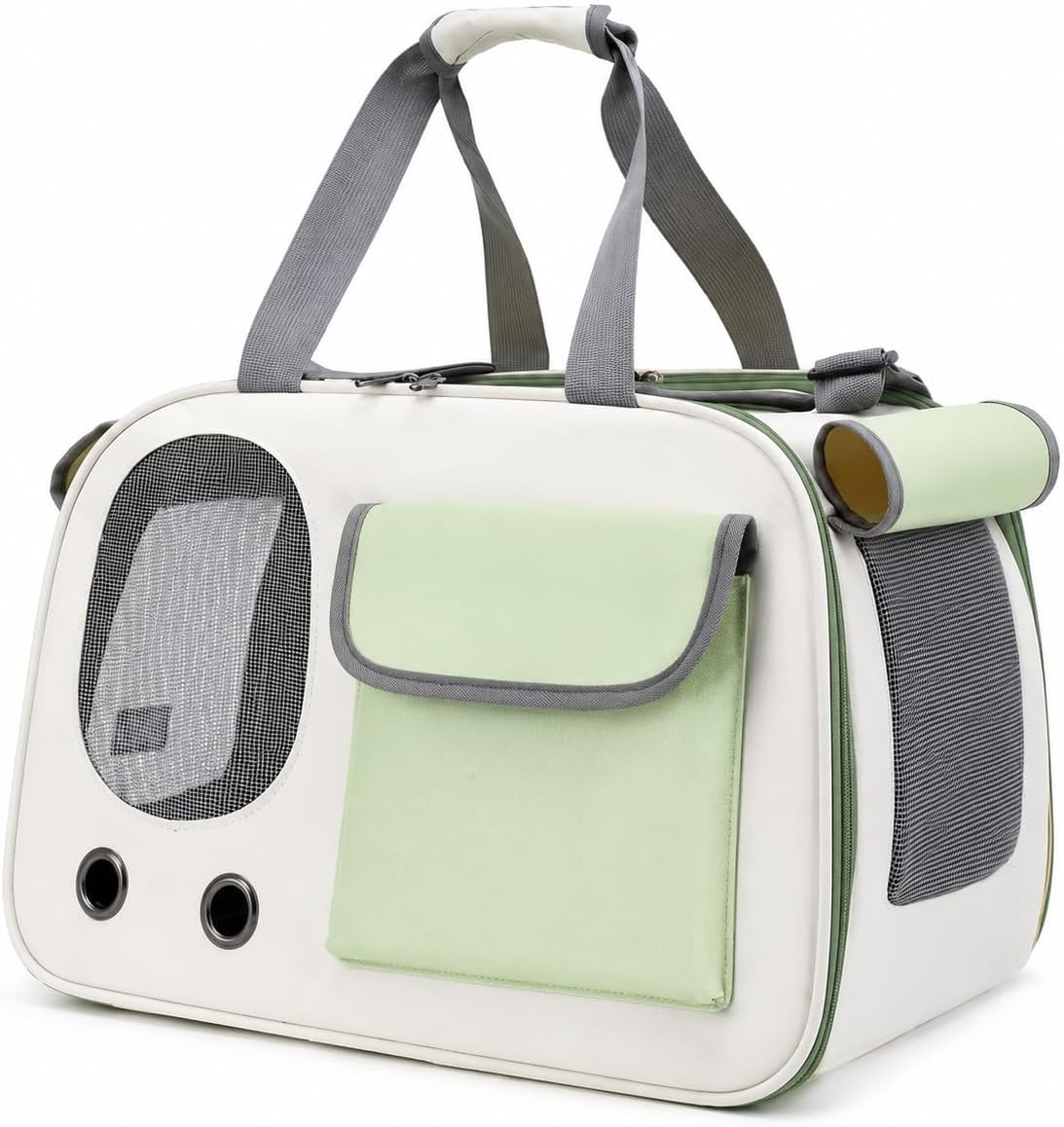 Soft-Sided Cat Carrier, 17.7“×10.2”×11“ Foldable Portable Pet Travel Bag, Cream & Green