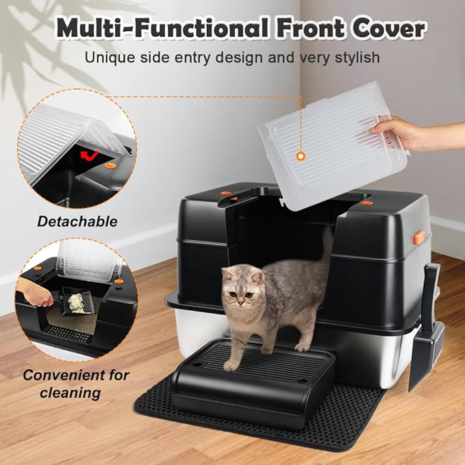 Vivifying Stainless Steel Litter Box, XL Side Entry Extra Large Litter Box - Image 6