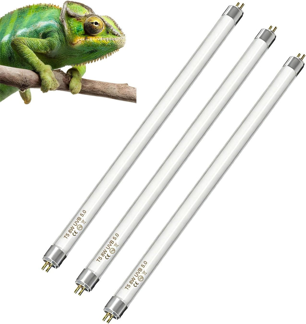 3 Pack 12in T5 High Output 8W 5.0 UVA UVB Reptile Lamp Tube Triple Pack Full Spectrum Sun Light Bulb for Various Reptiles & Amphibians