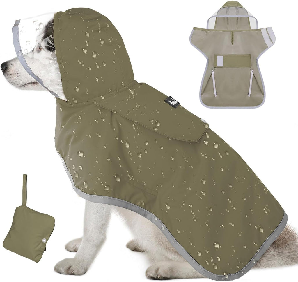 Lukovee Dog Raincoat, Ultra-Light Rain Jacket with Hood & Leash Hole, L