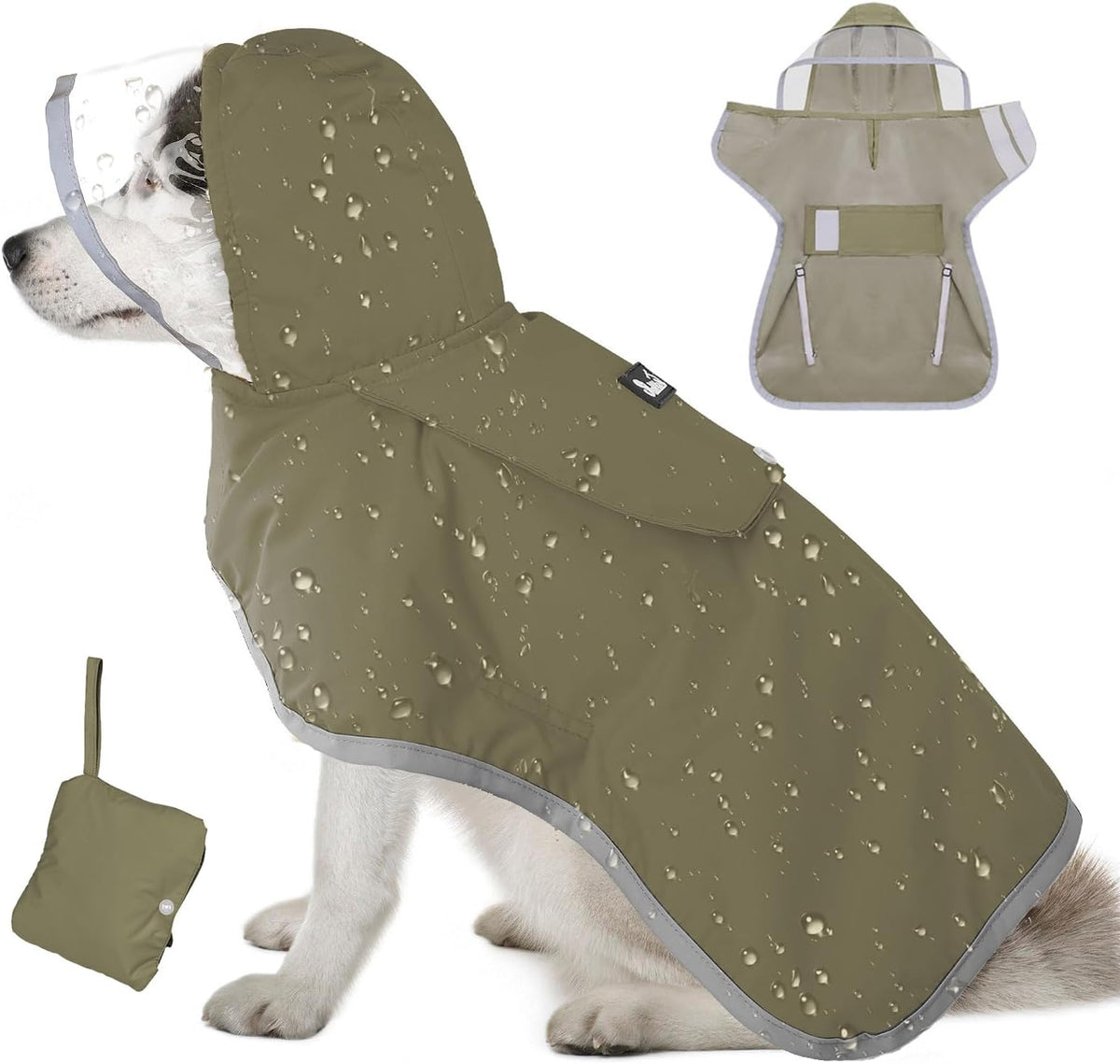 Lukovee Dog Raincoat, Ultra-Light Rain Jacket with Hood & Leash Hole, L