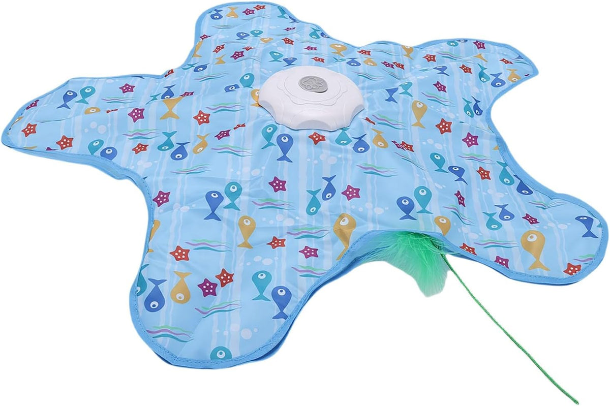 Interactive Cat Toy for Indoor Cats, Touch Activated Moving Feather Hide and Seek Game with 3 Adjustable Speed Settings, Fish Pattern Style with Main Body, Hood and Cat Teaser