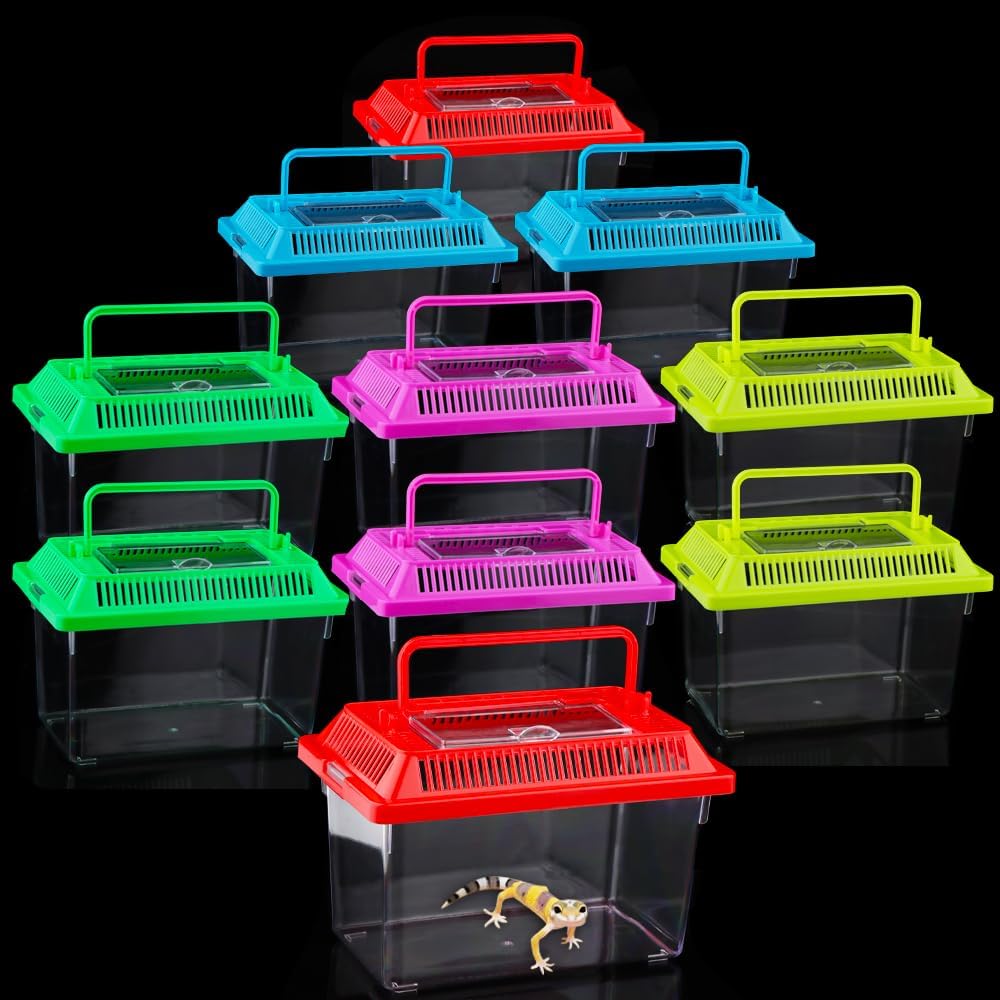 10 Pack Plastic Reptile Carrier Tarantula Enclosure Snake Breeding Box Hatching Container for for Bearded Dragon Lizard Spider Fish Turtle Hermit Crab (7 x 4.3 x 4.3 Inch)