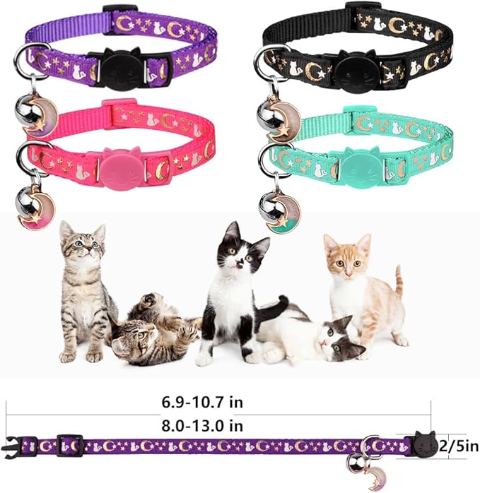 4PCS Cat Collar with Bells, Breakaway Cat Collars, Kitten Collar with Bell - Image 5