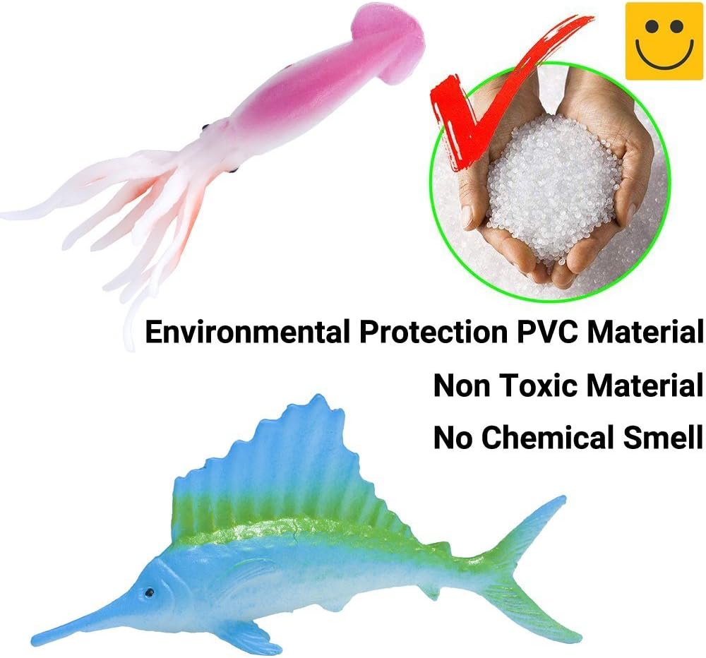 Ocean Sea Animals Figures, 60 Pack Mini Plastic Deep Underwater Life Creatures Set, STEM Educational Shower Bath Toys Gift for Baby Toddler Cupcake Toppers Party Supplies with Turtle Octopus Shark
