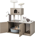 Cat Tree with Litter Box Enclosure, 2-in-1 Modern Cat Tower with Condos, Top Perch, Sisal Posts, Scratching Board, Platform, Dangling Balls, Hidden Litter Box with Cat Tree (52 Inches Tall)