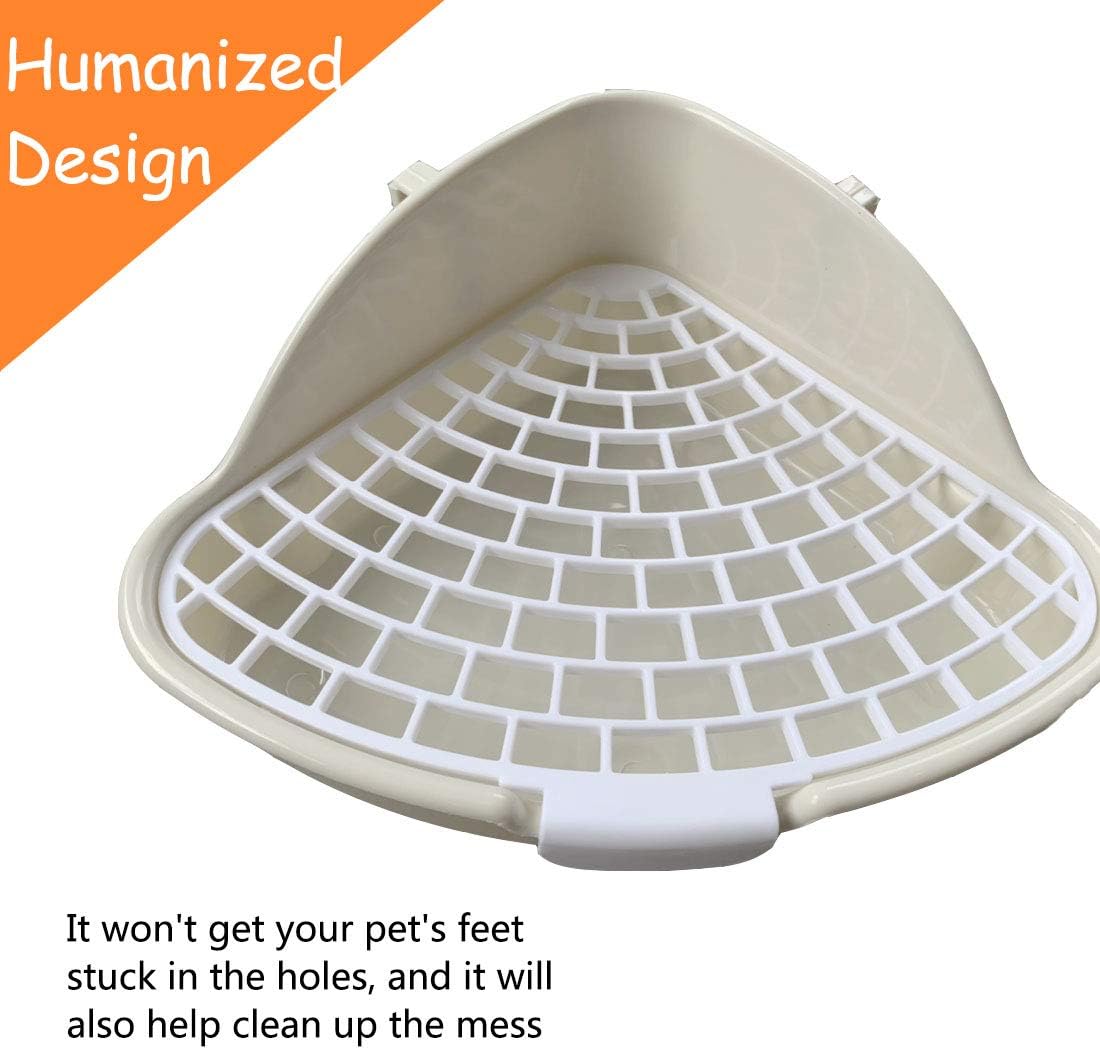 Hamiledyi Triangle Potty Trainer Corner Bunny Toilet Plastic Pet Pan Guinea Pig Litter Bedding Box for Baby Rabbit Guinea Pig Hamster Chinchillas Ferret Small Animals(White)