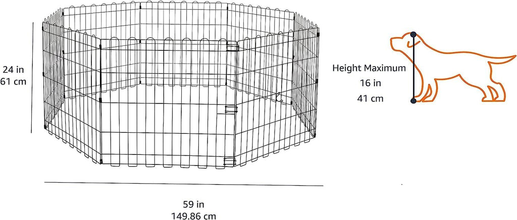 Amazon Basics Foldable Octagonal Metal Exercise Dog Playpen, Indoor/Outdoor Pet Fence, No Door, 8 Panels, Extra Small, 24 x 24 Inches, Black