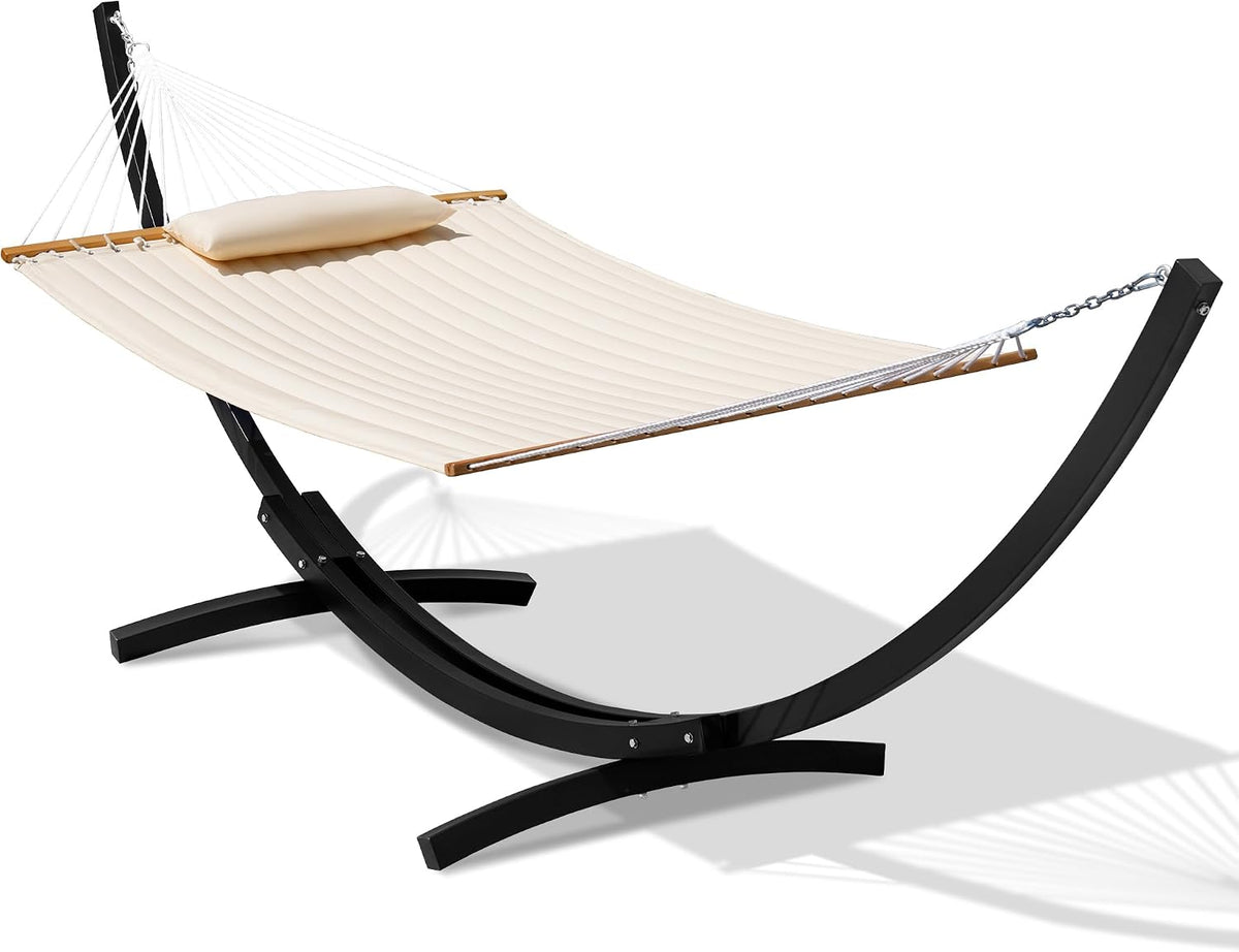 Lazy Daze 12 Ft Double Quilted Hammock with Curved Steel Black Stand