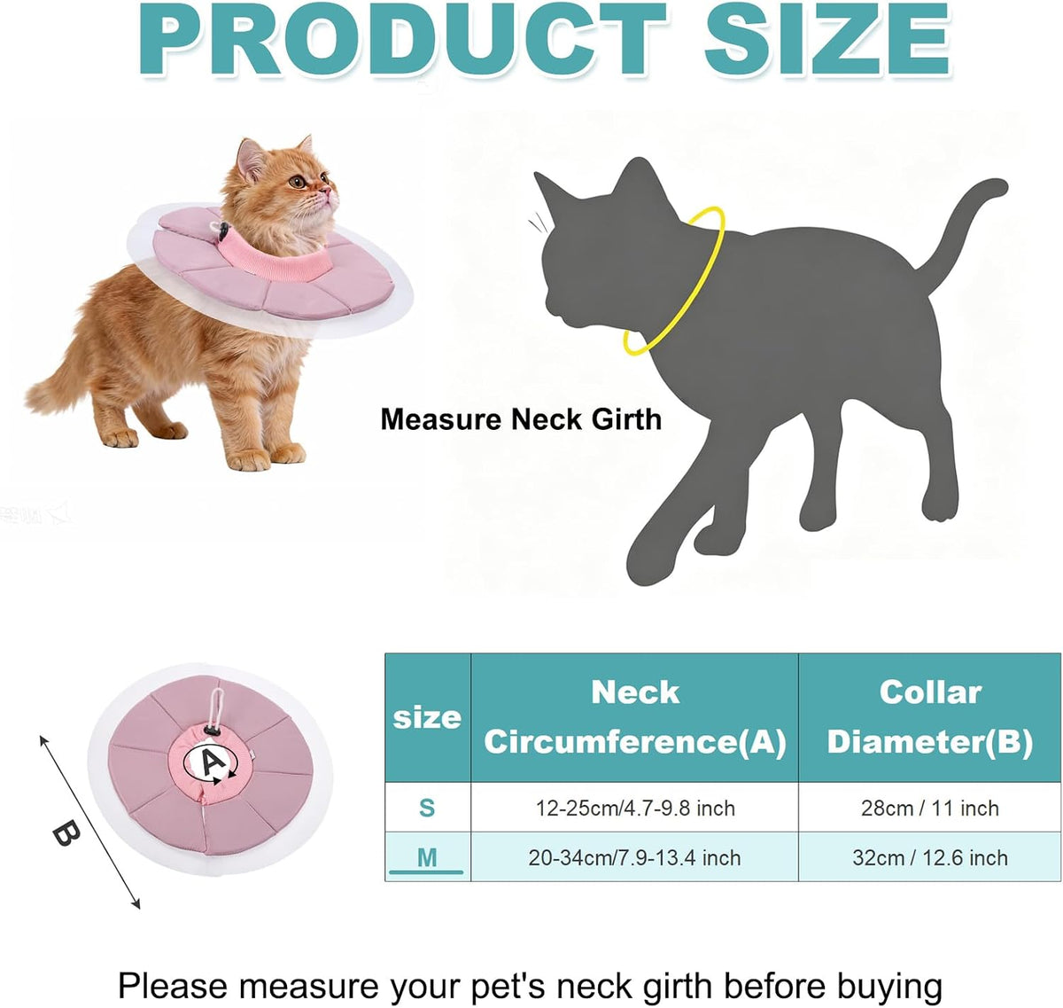 Elizabethan Collar, Cat Cone Collar Pet Cones, M, Pink