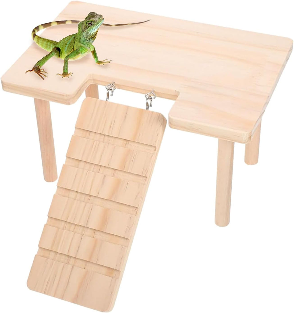Reptiles Hideout Wooden with Climbing Ramp Bearded Dragon Hide Cave Wood Aquariums & Terrariums Accessories for Bearded Dragons Leopard Geckos Lizards Turtles Hamsters(U-Shape)