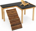 Bearded Dragon Basking Platform, Bearded Dragon Tank Accessories, Reptile Basking Rock with Climbing Ramp and Hideout Cave, Wooden Reptile Habitat Decor for Lizard Gecko Tortoise Snake