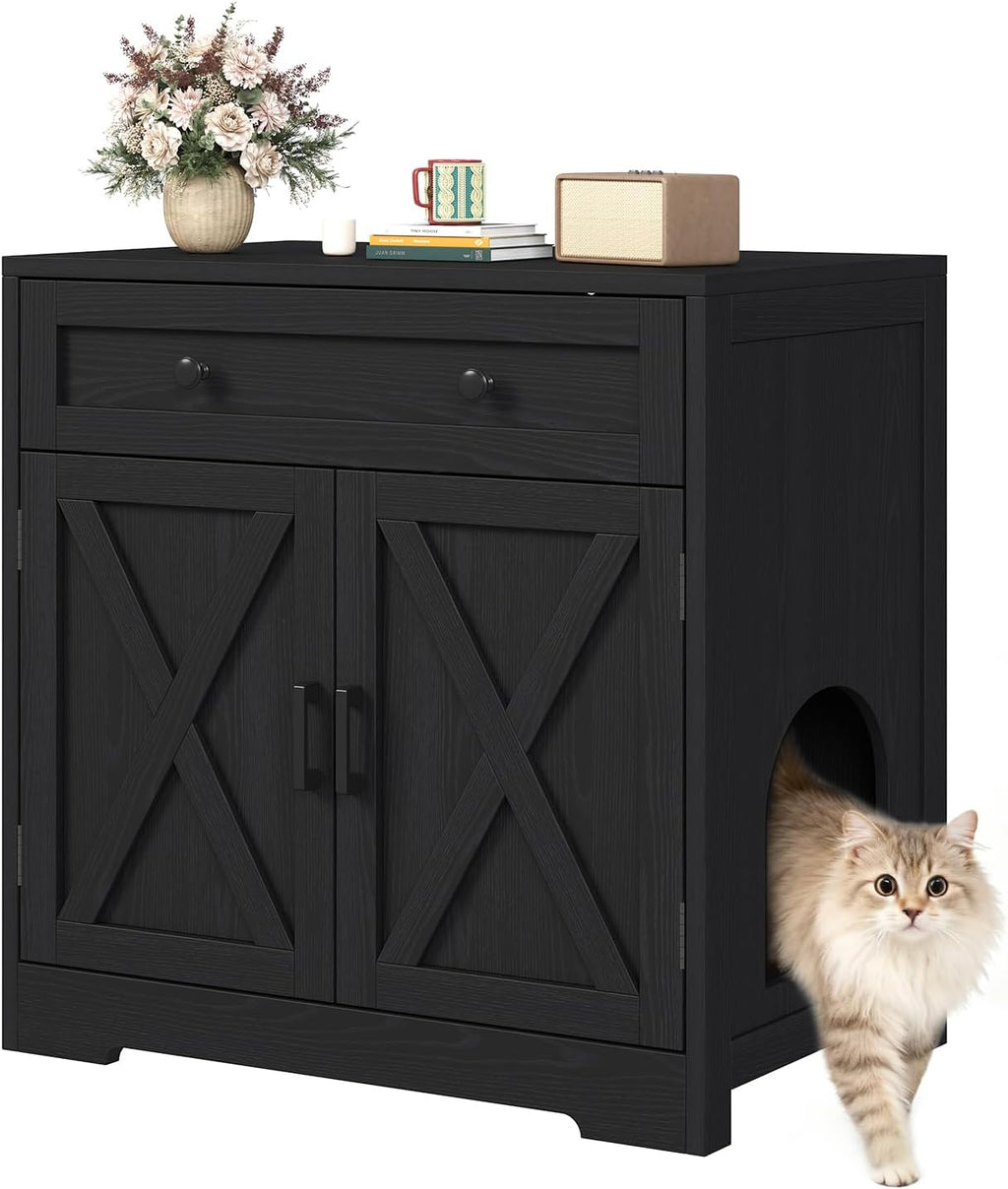 knoworld Cat Litter Box Enclosure with Storage Drawers,Black