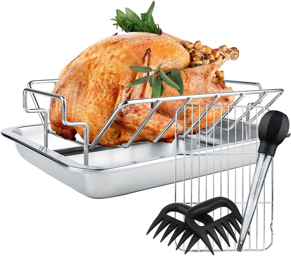 Rib Racks for Big Green Egg, Turkey Roasting Rack Smoking and Grilling Rib Rack, Big Green Egg Accessories, for Large and XLarge Big Green Egg,18" or Bigger Kamado Grill, Stainless Steel