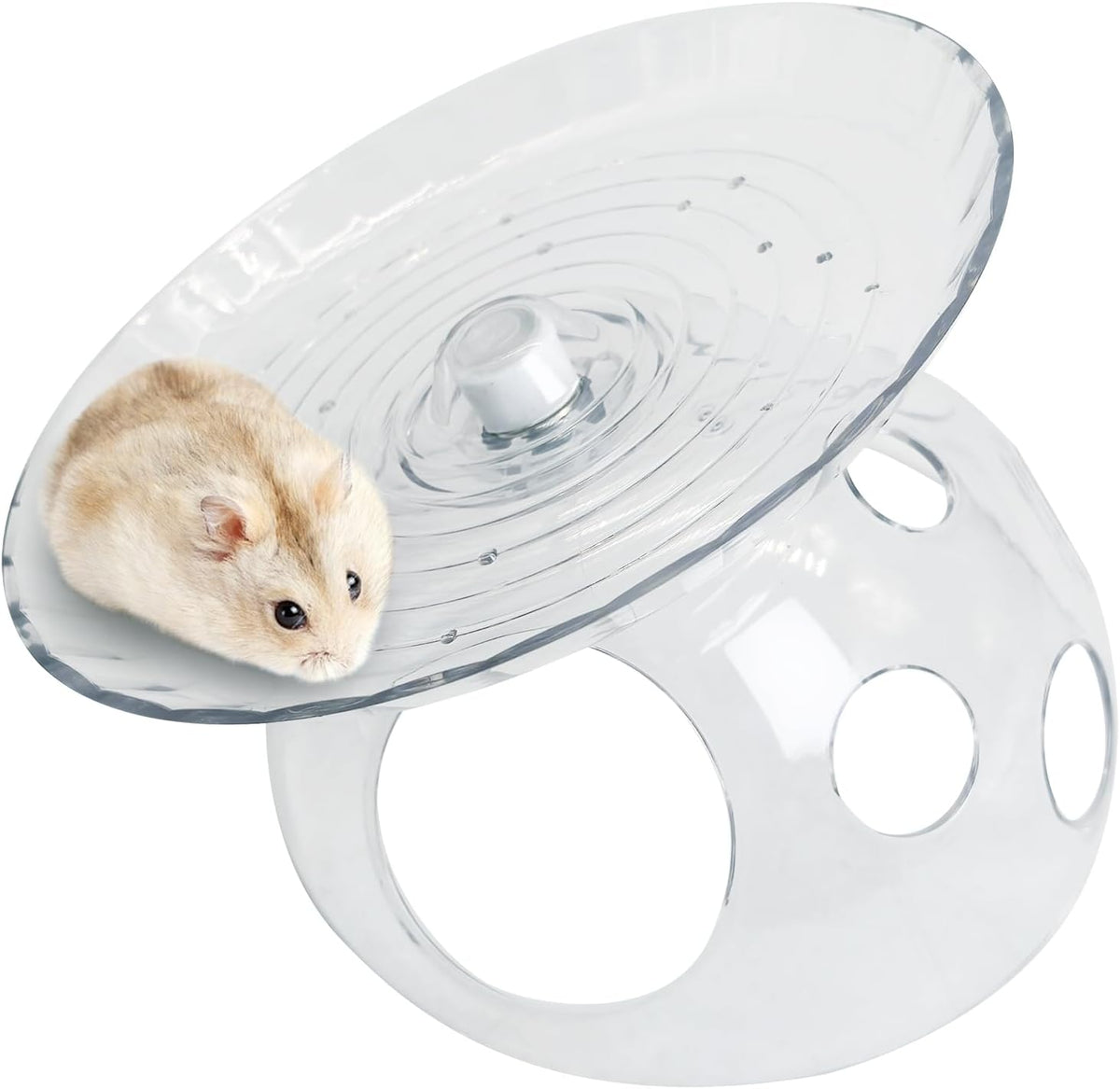 Hamiledyi Hamster Flying Saucer with Hideout House Plastic Hamster Wheel Small Animal Silent Running Wheel Gerbil Exercise Wheel Toy for Mice, Hamster and Other Small Pets (7In, Blue)